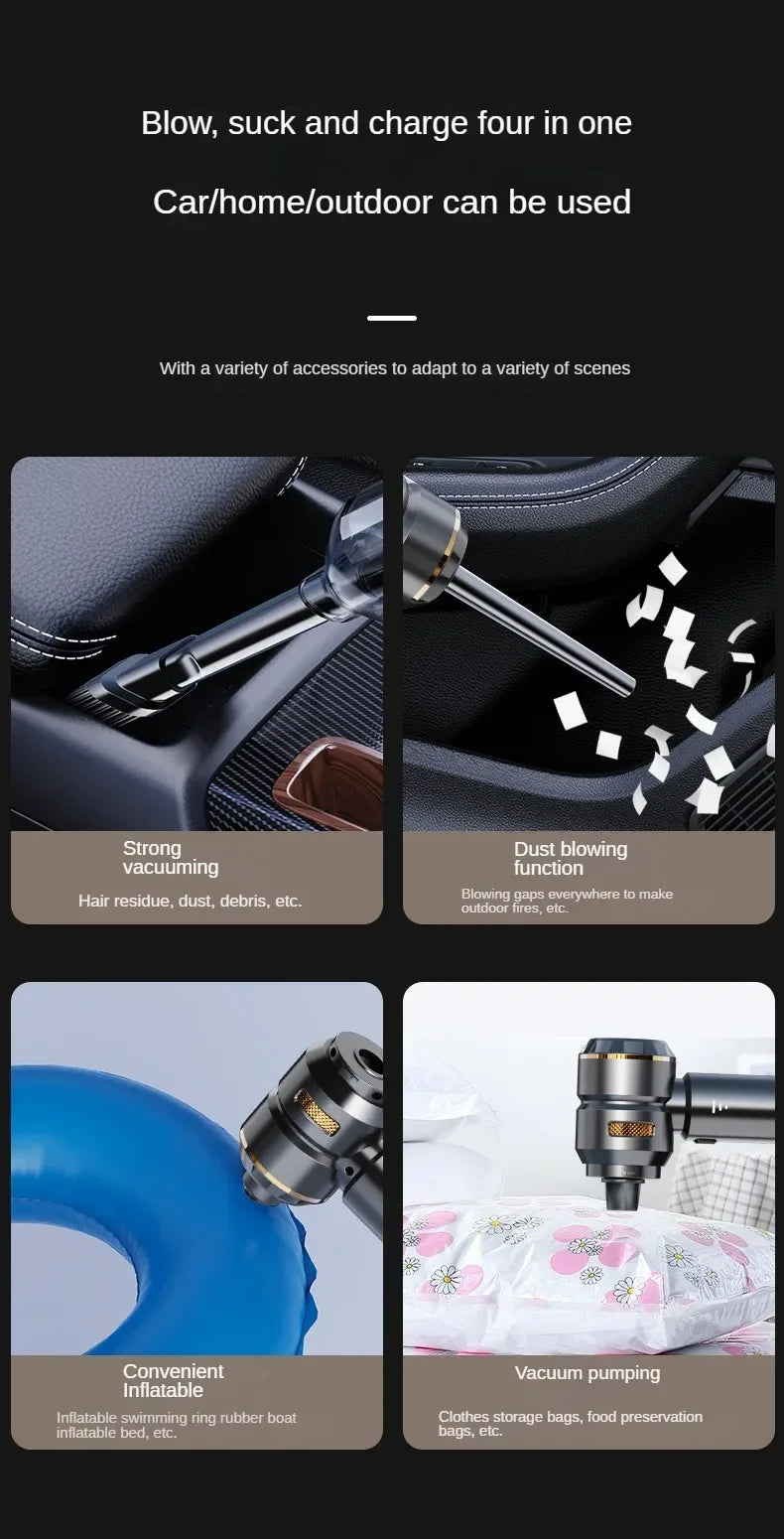 Aspirador de Pó Portátil Sem Fio – Alta Potência para Carro e Casa