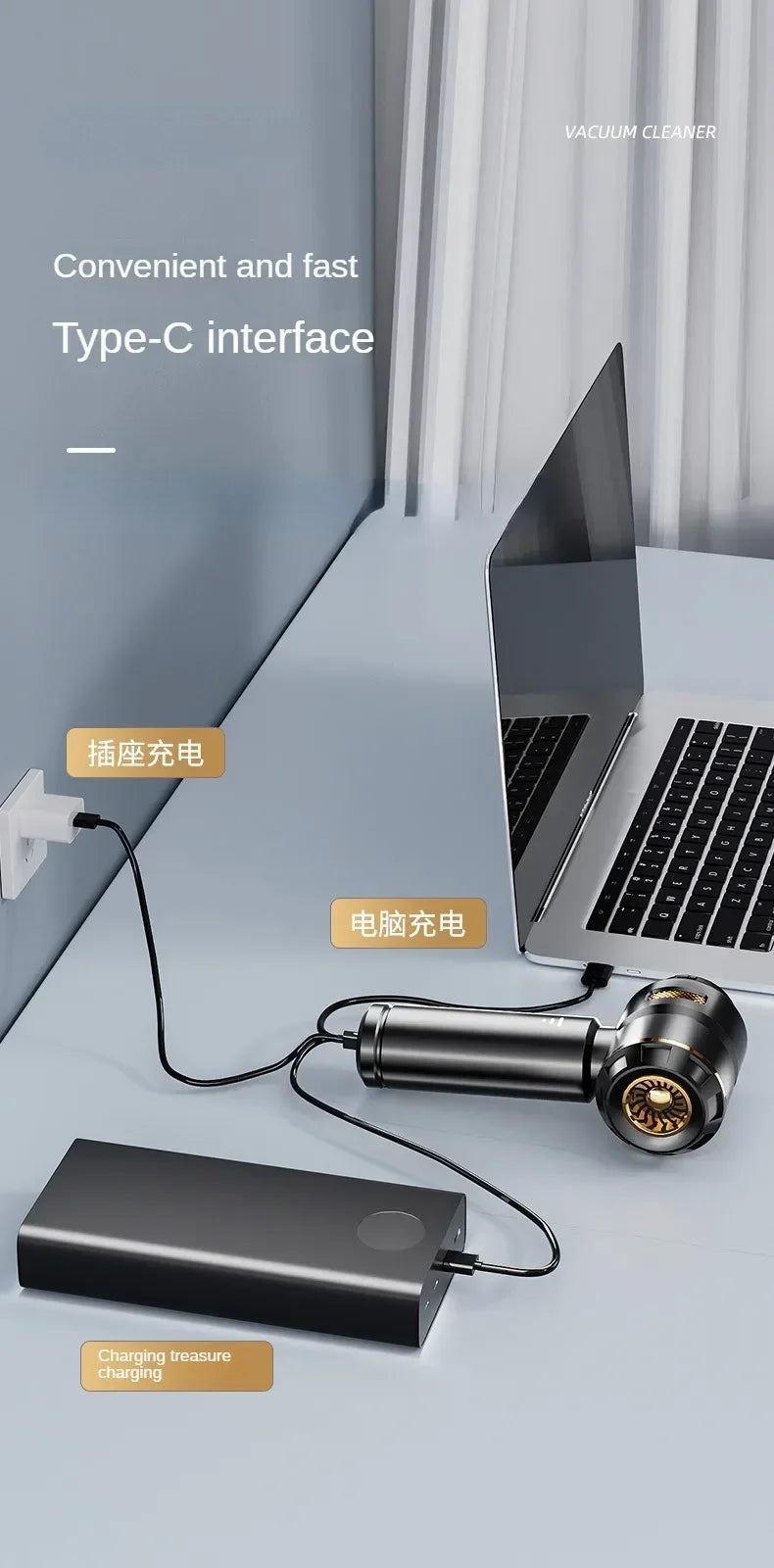 Aspirador de Pó Portátil Sem Fio – Alta Potência para Carro e Casa